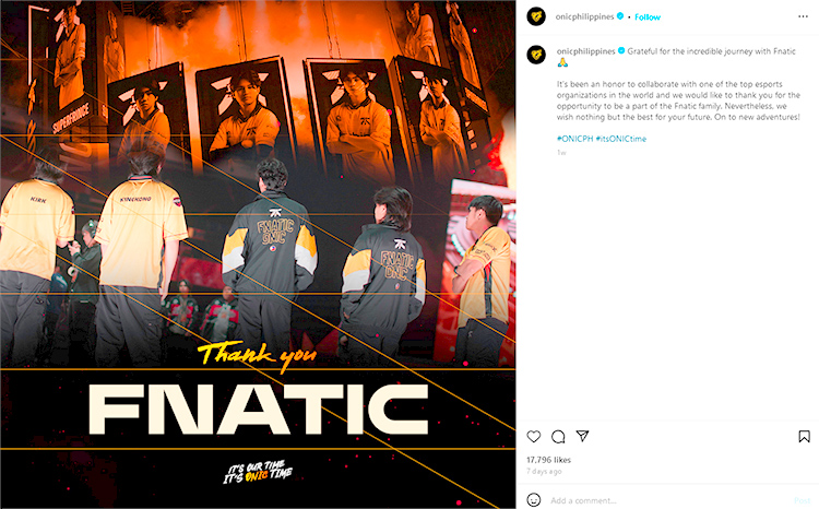 Fnatic và ONIC Esports chính thức chấm dứt quan hệ đối tác